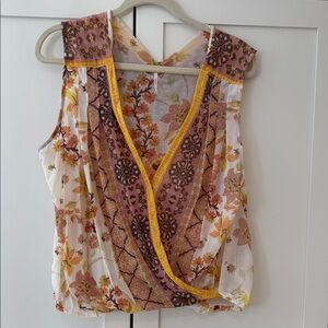 Free People Floral Wrap Blouse - Pink, Yellow, Cream